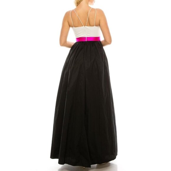 Aidan Mattox Women's Black/White Embordered Banded Waist Halter Dress Sz 0 291 - Picture 10 of 13